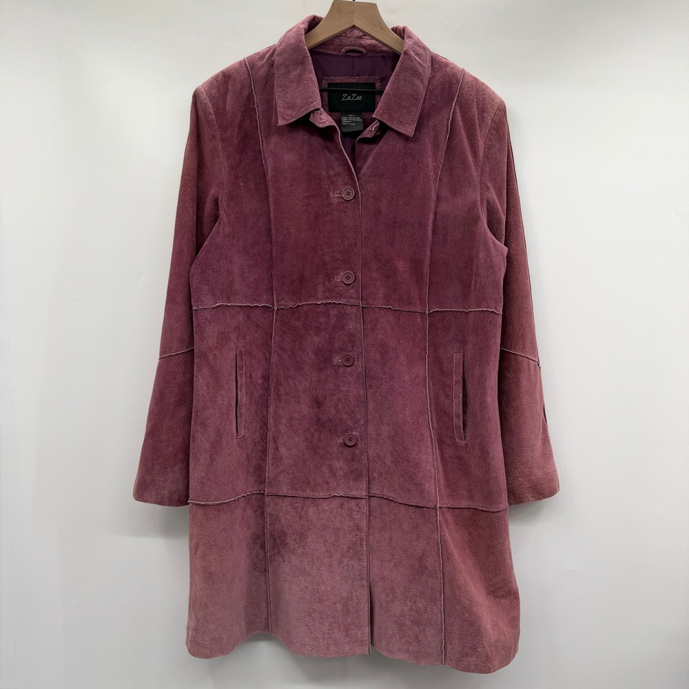 Vintage 90s Suede Leather Ombre Button‎ Front Coat in Dusty Mauve Size Large